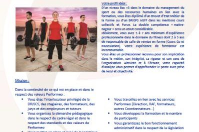 Recrutement Coordonnateur de Formation BPJEPS Activités de la Forme